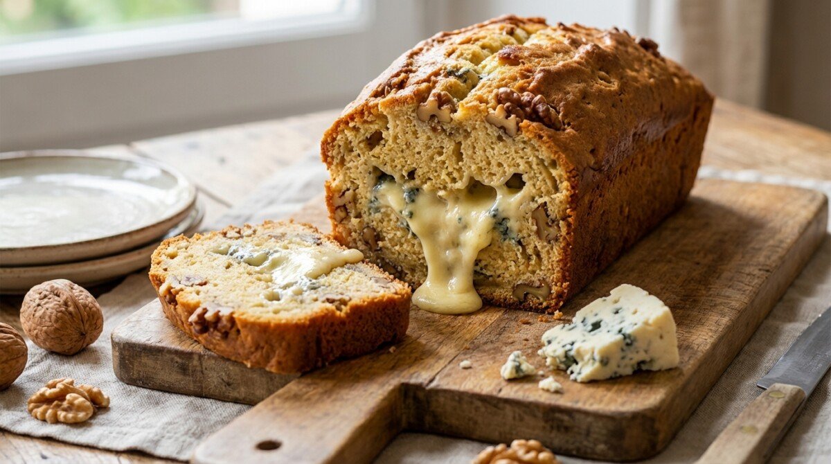 scopri la fourme d’ambert che si fonde in un soffice cake salato alle noci, una delizia versatile da gustare calda o fredda, perfetta per ogni occasione.