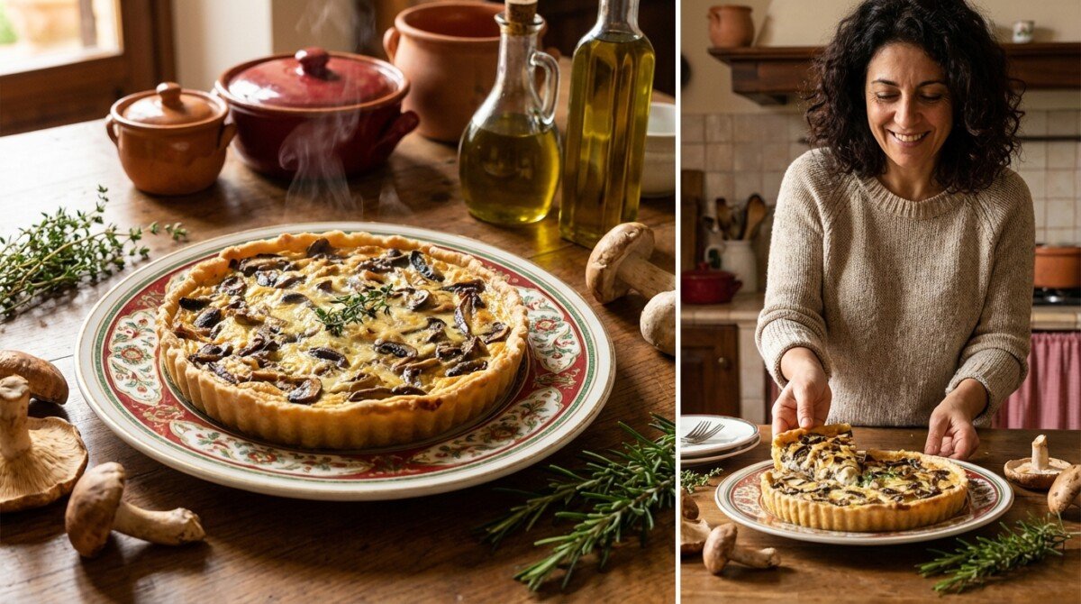 Questa crostata di funghi e ricotta, profumata e croccante, trasforma ogni pasto invernale in un momento speciale
