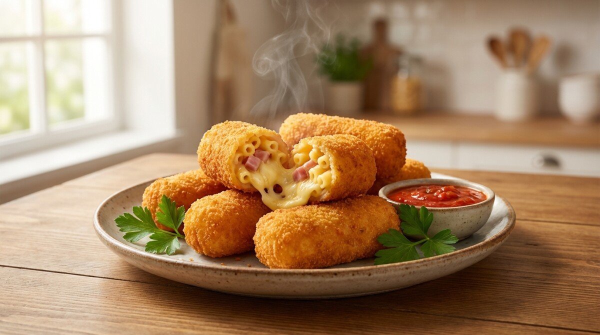 Crocchette di maccheroni prosciutto e formaggio: croccanti all'esterno, irresistibilmente cremose all'interno