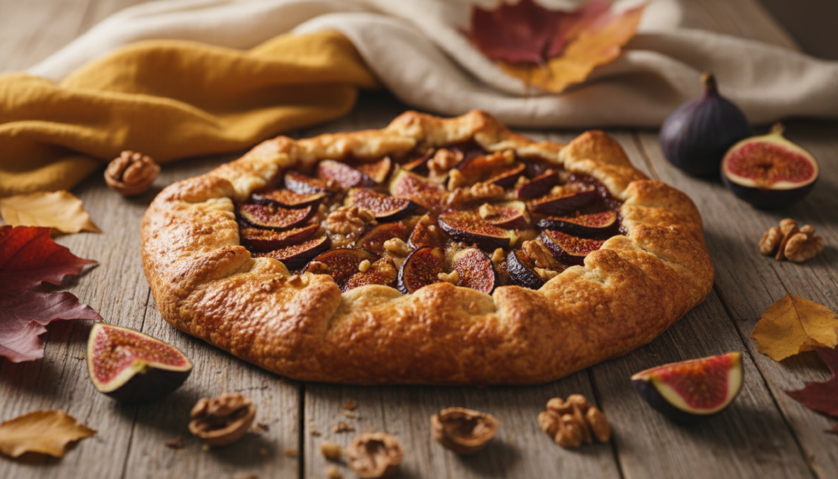 deliziosa crostata con fichi freschi e noci croccanti, un dolce rustico perfetto per celebrare i sapori dell'autunno.