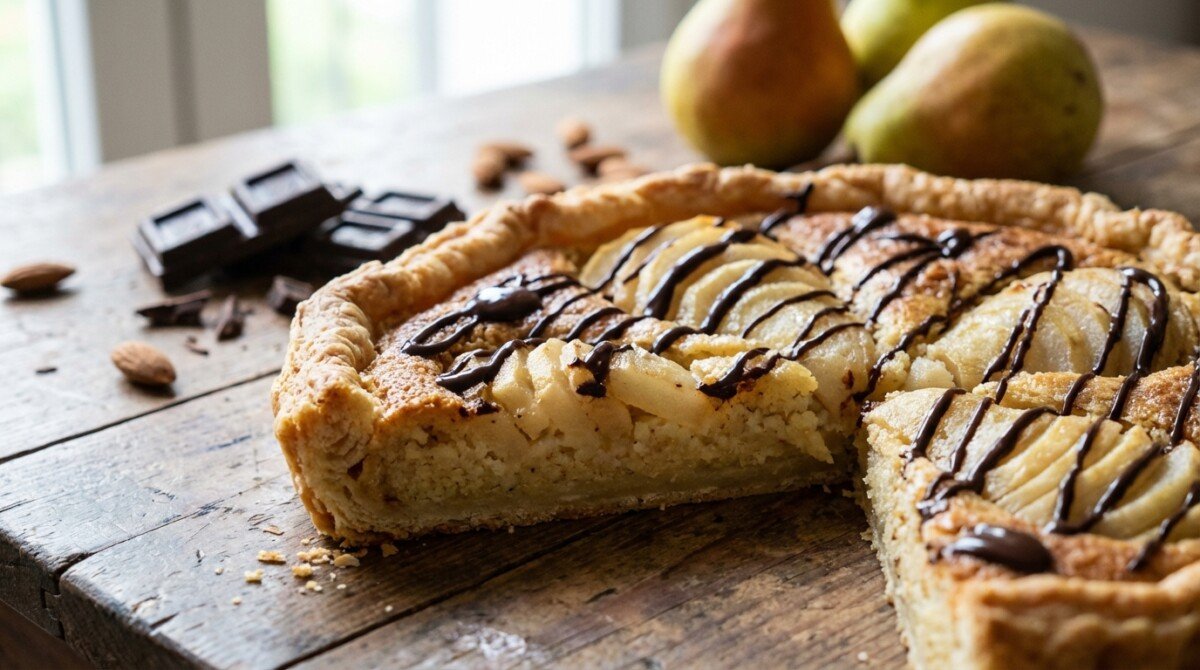 scopri la nostra crostata frangipane pere e cioccolato, un connubio perfetto di dolcezza e gusto che conquista ogni palato. il segreto per un dolce irresistibile ti aspetta!