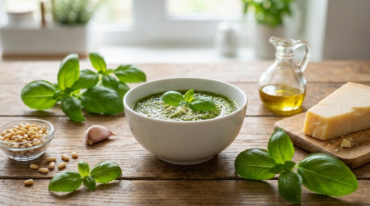 scopri la ricetta semplice e veloce del pesto economico con basilico, perfetta per chi vuole preparare un condimento gustoso e genuino direttamente a casa.