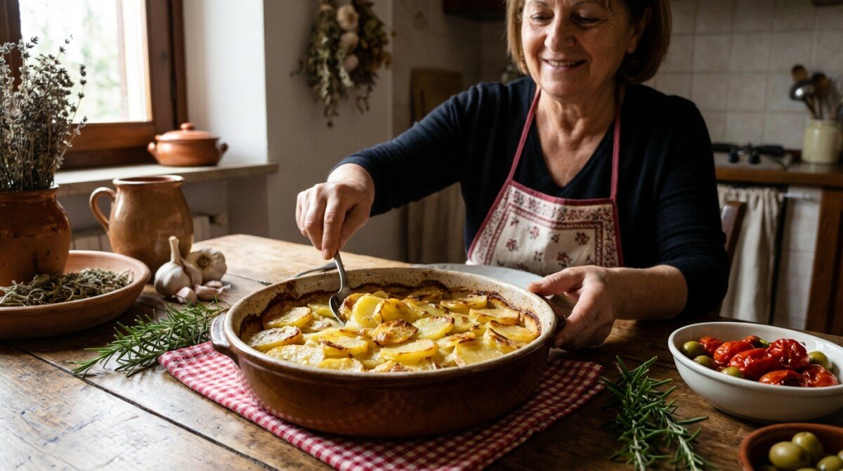 scopri questo gratin senza panna né formaggio, un comfort food perfetto per l'inverno con patate dal cuore morbidissimo, semplice e delizioso.