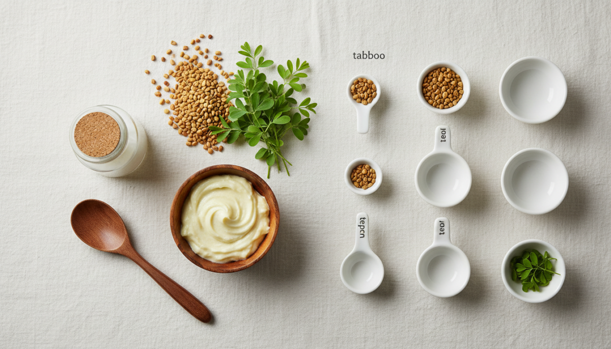 scopri una ricetta semplice di fieno greco per una pelle radiosa, accompagnata da una tabella dosi chiara e dettagliata per un'applicazione facile ed efficace.