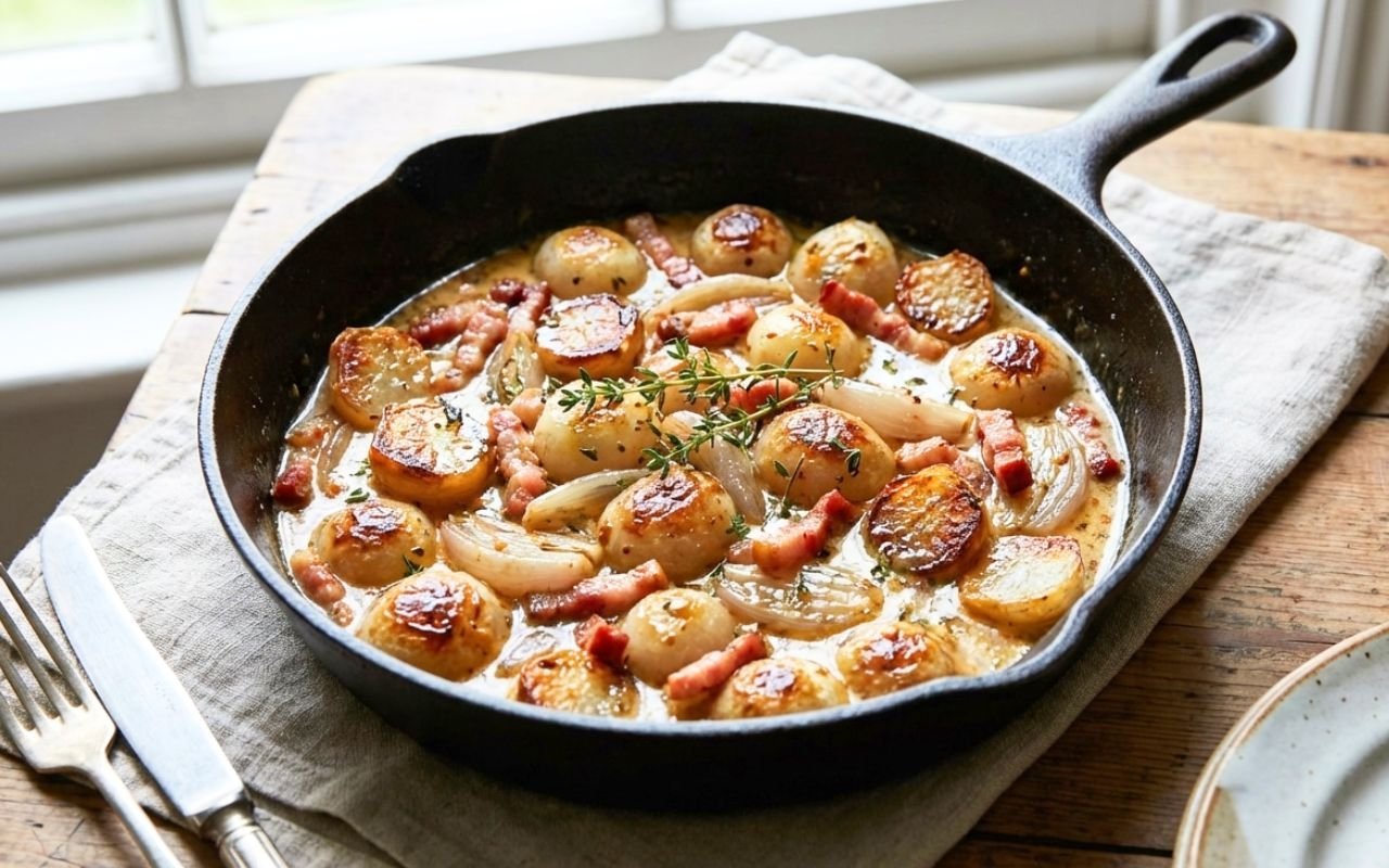 Da quando preparo navetti novelli con lardelli affumicati in padella in 20 minuti, nessuno crede che ci voglia solo 1 tegame, 60 ml d'acqua e 2 minuti di panna e senape di Digione