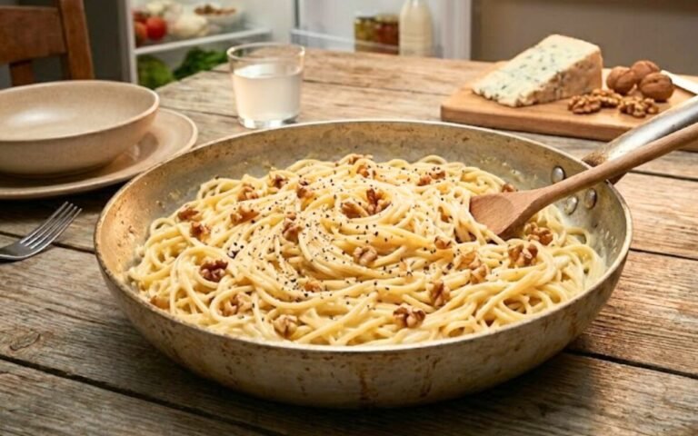 Da quando preparo questa pasta al gorgonzola dolce e noci in 8 minuti, nessuno a tavola crede che non ci voglia la panna il trucco è l’acqua amidacea e 60 secondi di mantecatura