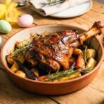 L’agnello di Pasqua che ha fatto fotografare tutta la tavolata non era l’arrosto : era un dolce a forma di agnello a 175°C per 30 minuti, e il gigotto a 7 ore che si serve con il cucchiaio