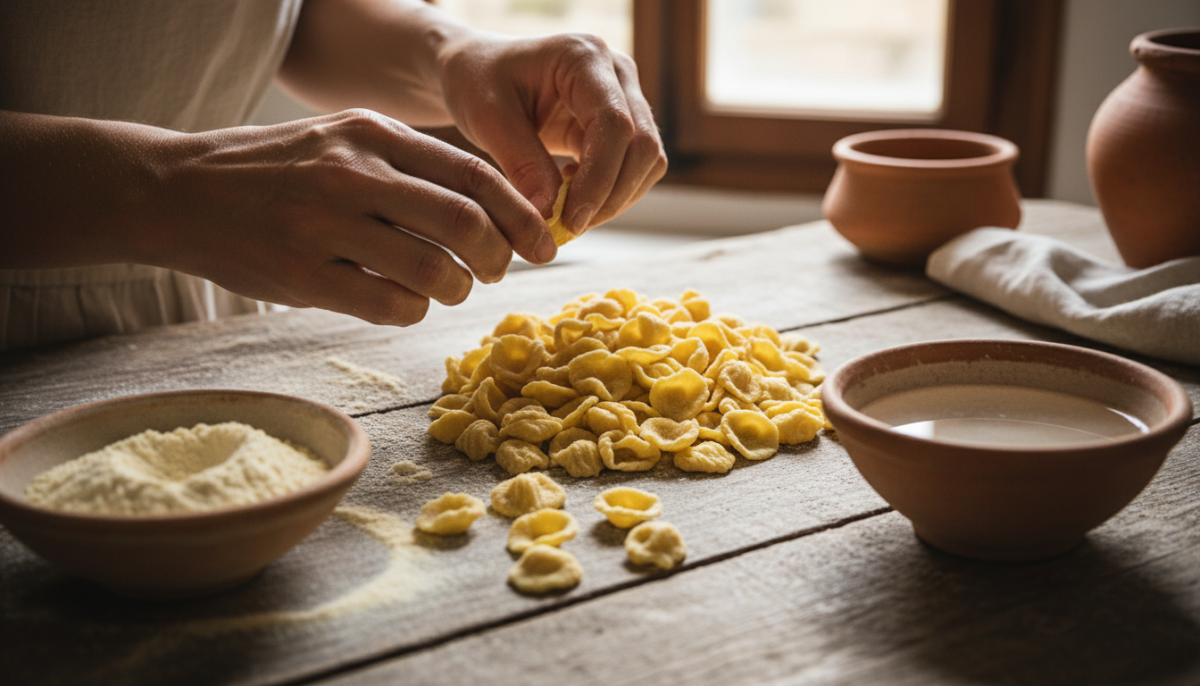 scopri l'origine autentica e la tecnica tradizionale delle orecchiette pugliesi fatte a mano, un simbolo della cucina italiana artigianale.