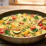 Pasta in padella con asparagi e zucchine pronta in 10 minuti: la tecnica dell’amido al posto della panna, e costa meno di 3 € in due