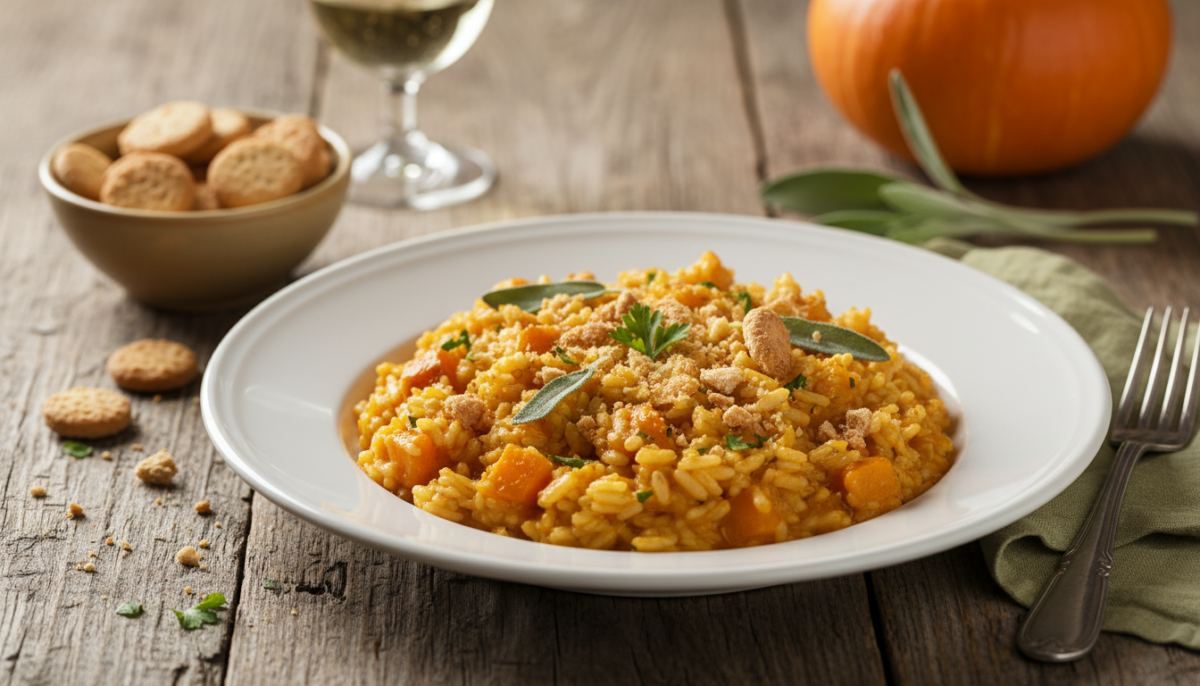 scopri la ricetta tradizionale del risotto zucca e amaretti, un piatto autunnale dal gusto delicato e avvolgente, facile da preparare per un'esperienza culinaria unica.
