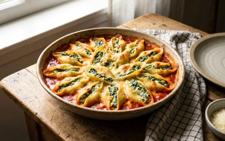 Da quando servo questi conchiglioni ripieni di ricotta e spinaci gratinati a 190°C per 20 minuti, nessuno sente più che ci sono gli spinaci e tutti chiedono il bis