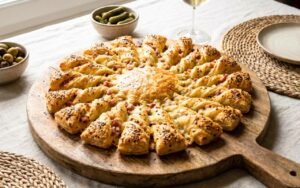 Questo sole di pasta sfoglia a 24 raggi da staccare con le dita ha trasformato ogni mio aperitivo e il segreto sono le torsioni tutte nello stesso verso a 180°C per 40 minuti