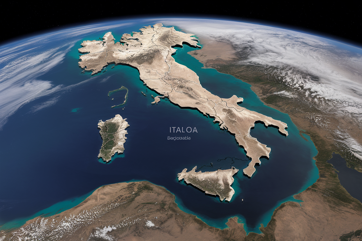 Vista satellitare a colori dell'Italia e del Mediterraneo dal satellite Sentinel-3C