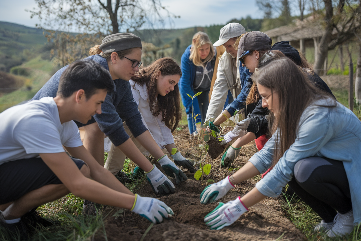 Volontari giovani in attività di tutela ambientale e agricola