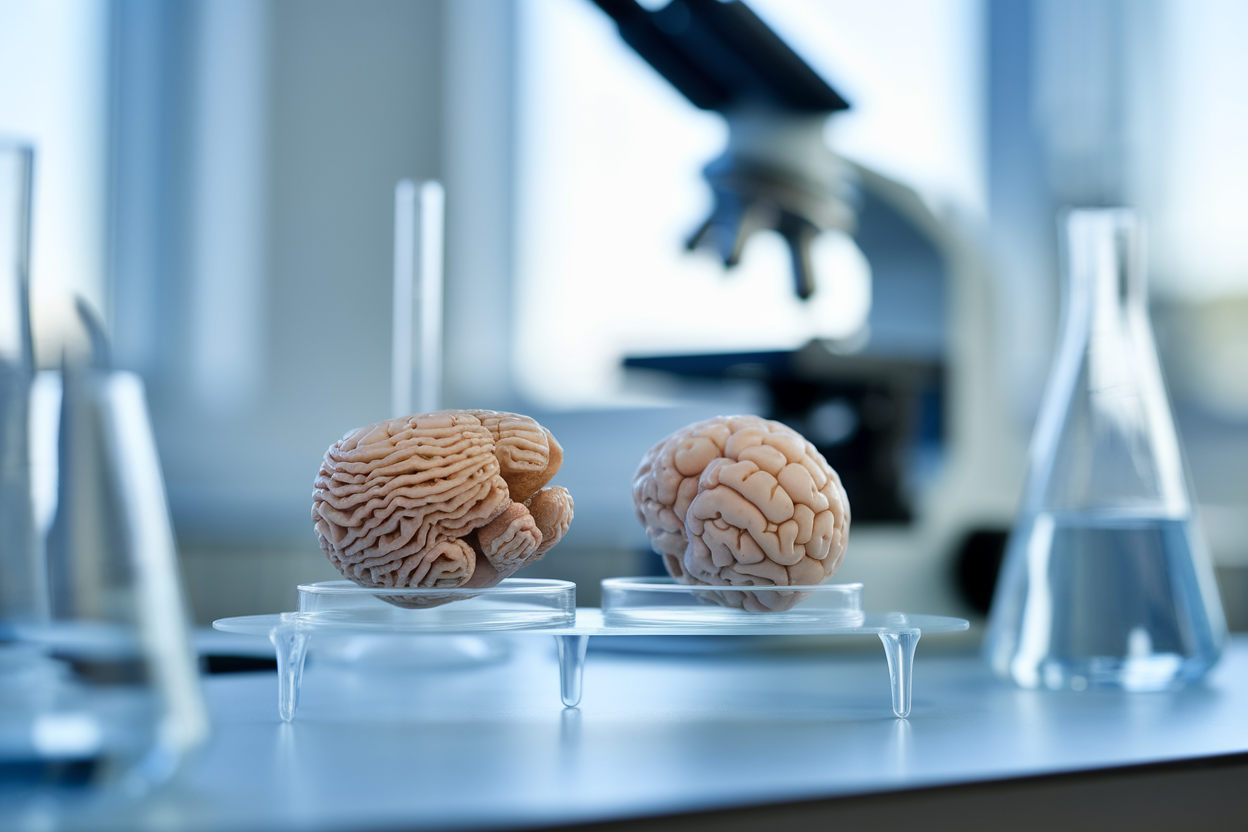 Due organoidi cerebrali in coltura confrontati al microscopio