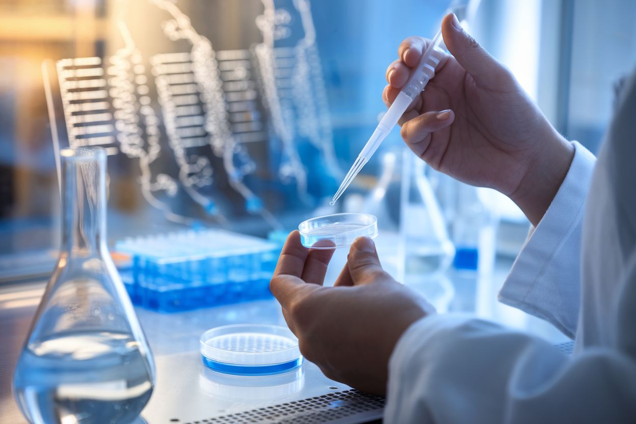 Ricercatore che manipola campione di DNA in laboratorio