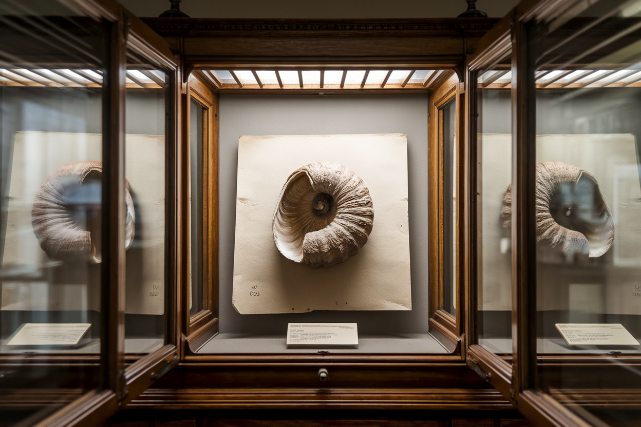 Piccolo esemplare di chiocciola su carta d’archivio, luce naturale