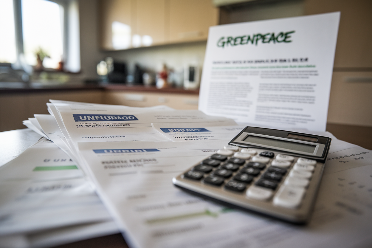 Bollette energetiche e documento Greenpeace su tavolo domestico