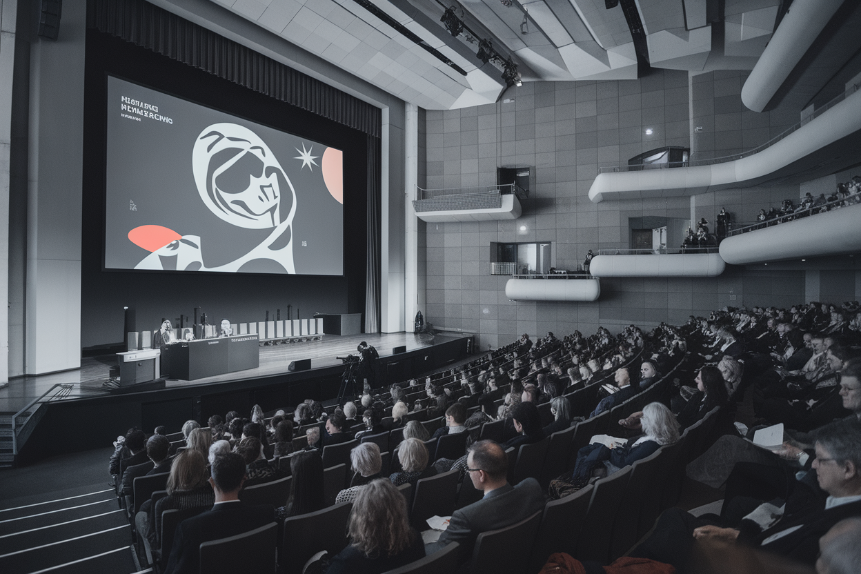 Sala dell'Università Bocconi con schermo e pubblico durante una premiazione