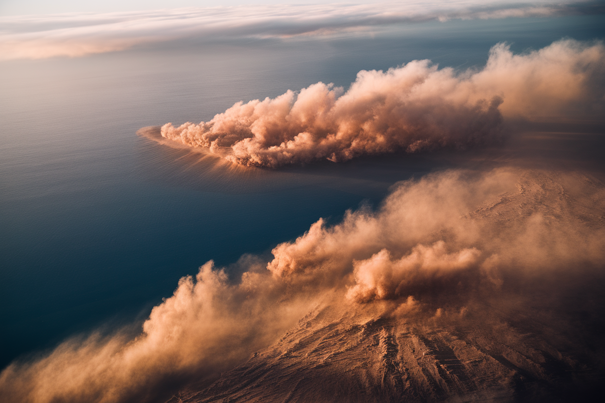 Nuvola di polvere sahariana vista dall'alto sopra il Mediterraneo