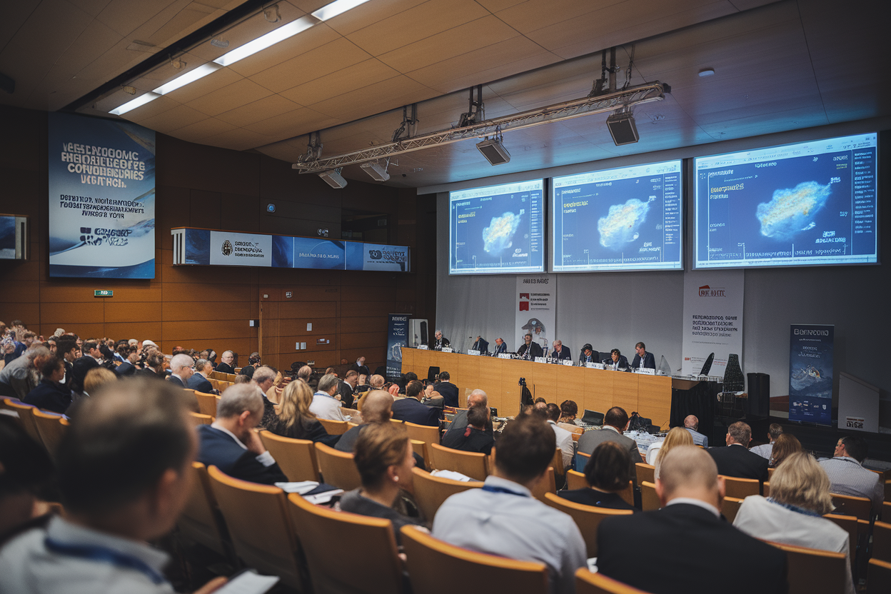 Sala conferenze del congresso AISAM con schermo e platea