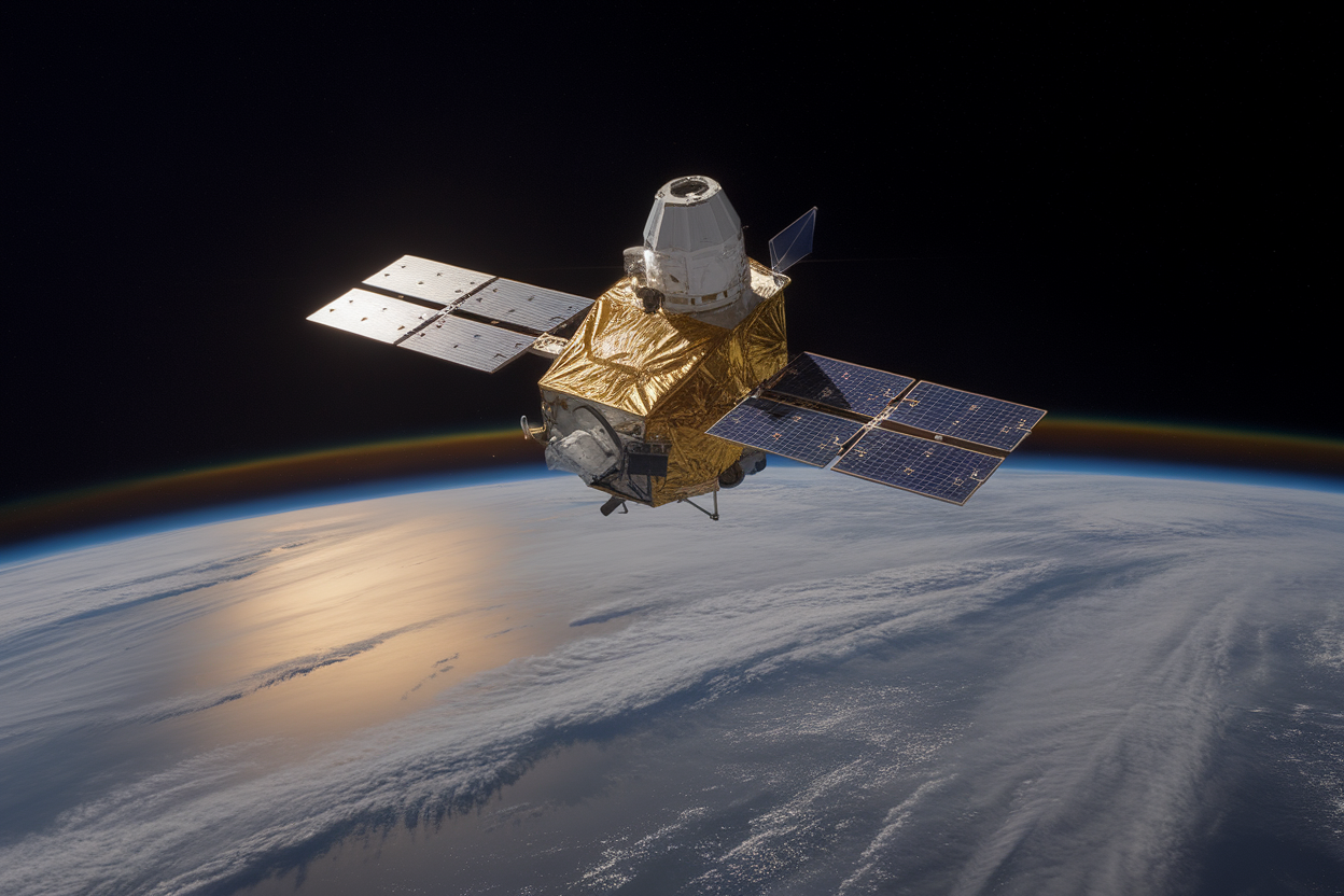 Satellite compatto Eaglet II in orbita con la Terra sullo sfondo