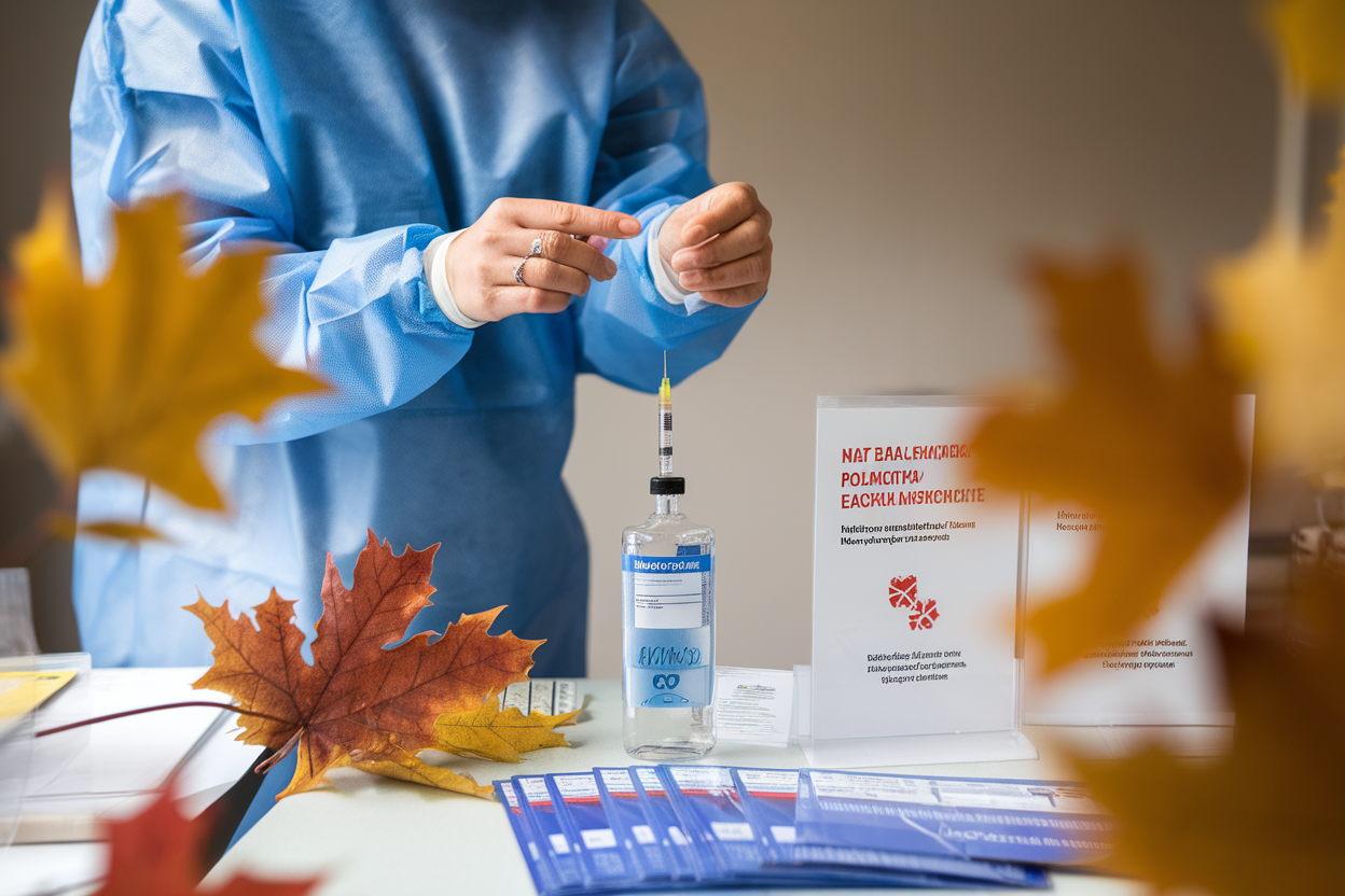 Operatore sanitario prepara siringa per vaccinazione antinfluenzale in autunno