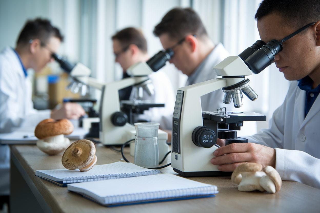 Tecnici di micologia esaminano campioni in laboratorio regionale