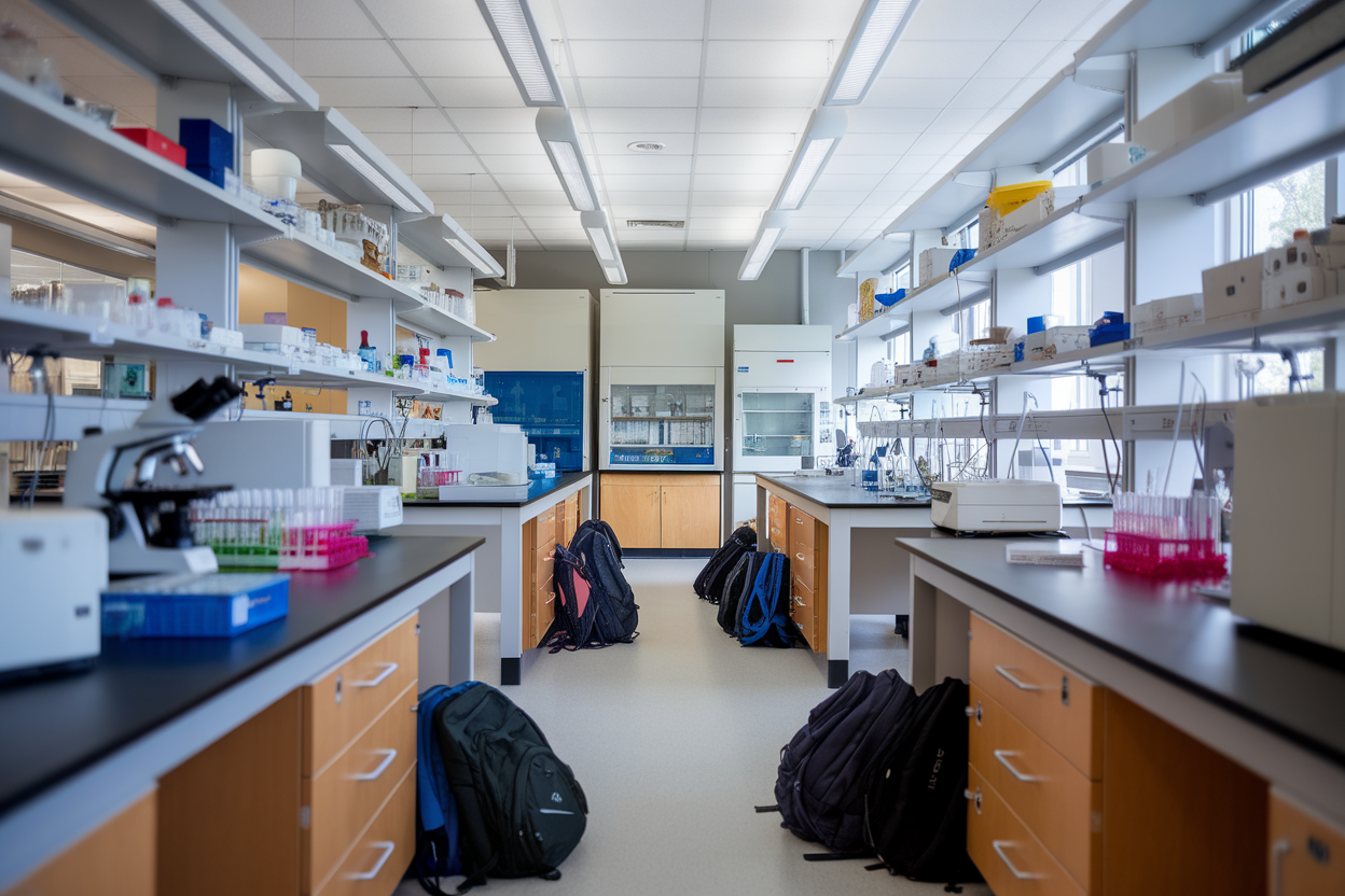 Interno di laboratorio con strumenti scientifici e luce naturale