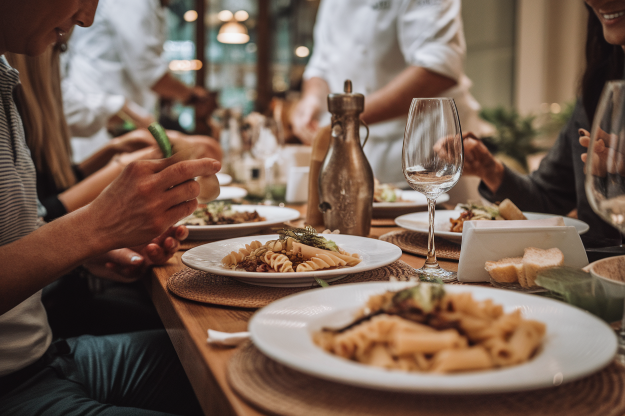 Tavola conviviale con piatti gluten free tipici del Lazio