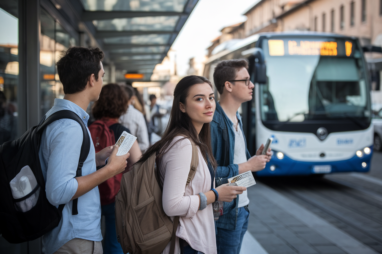 Studenti universitari in attesa dell'autobus urbano a Pisa
