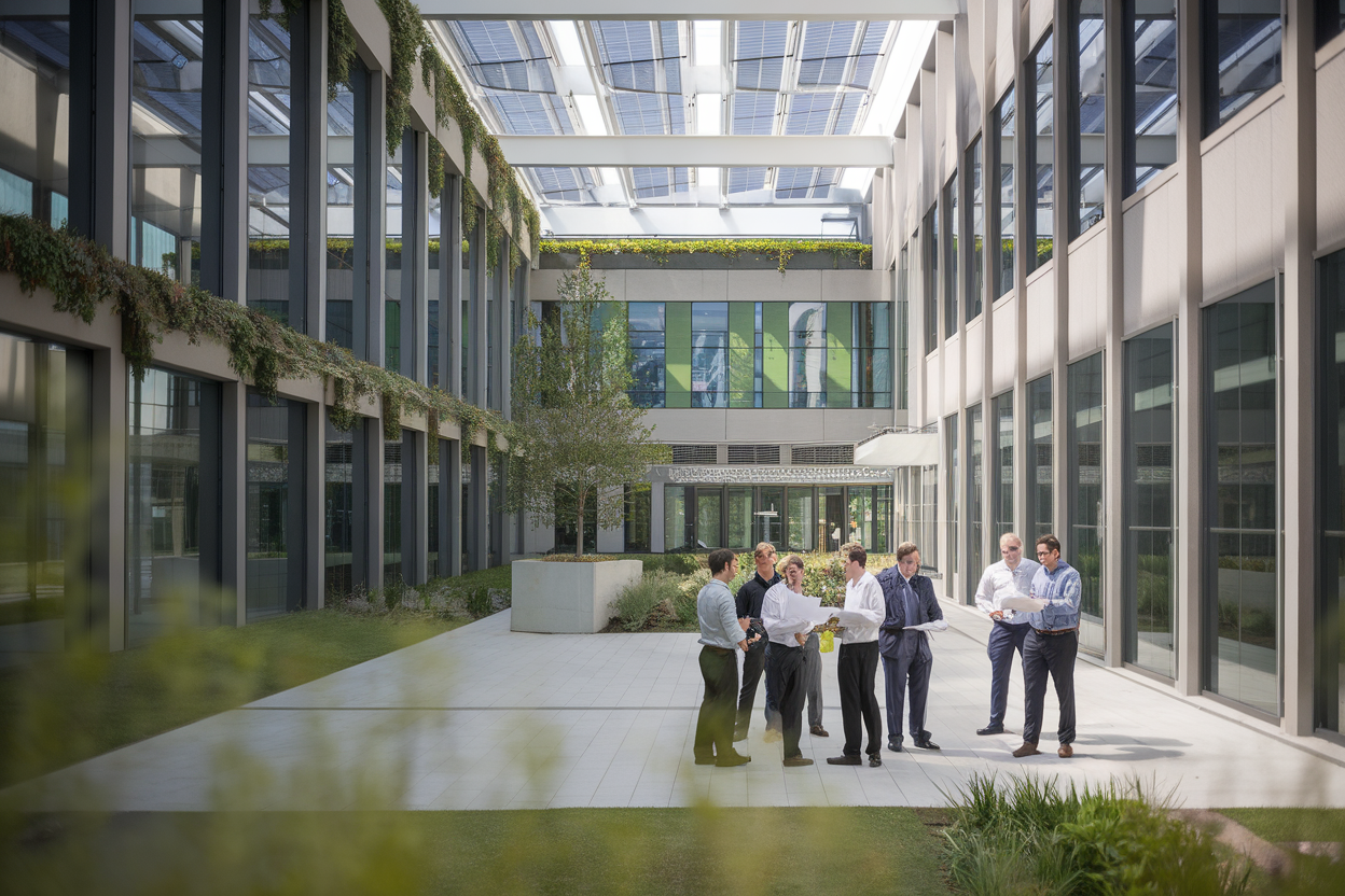 Edificio pubblico rinnovato con elementi di edilizia sostenibile e pannelli solari