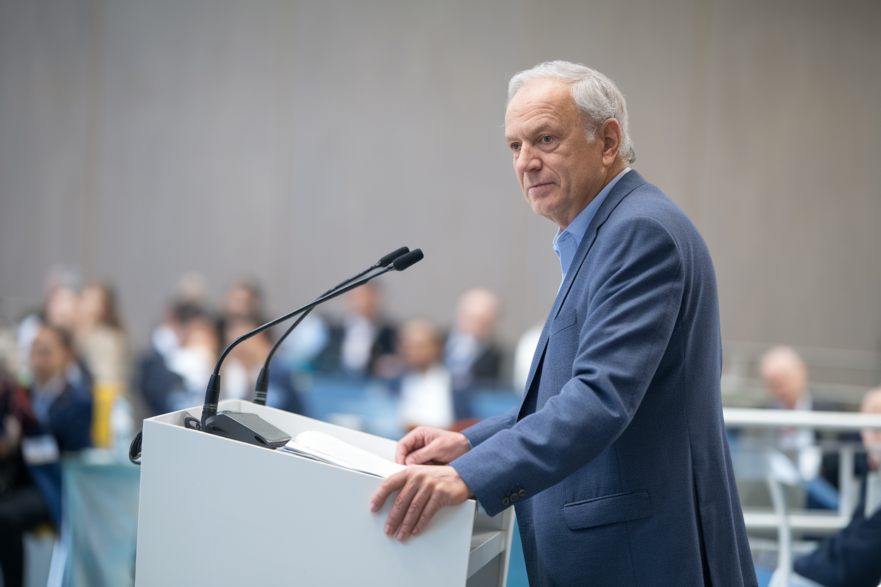 Chirurgo in conferenza internazionale che rappresenta la leadership scientifica