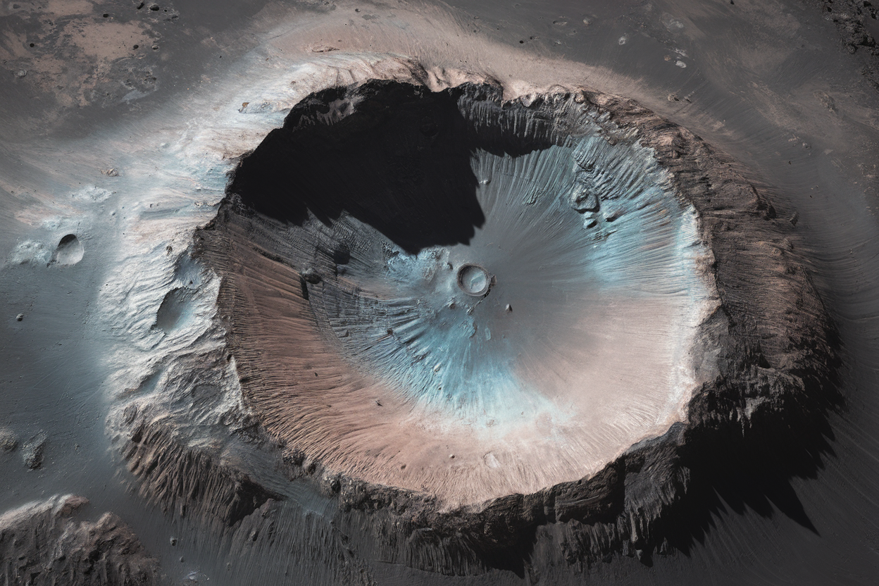 Vista ravvicinata della superficie di Fobos con il cratere Stickney