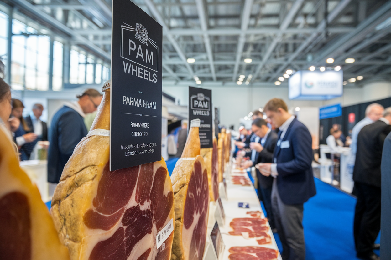 Stand istituzionale con prosciutti di Parma esposti al Summer Fancy Food Show