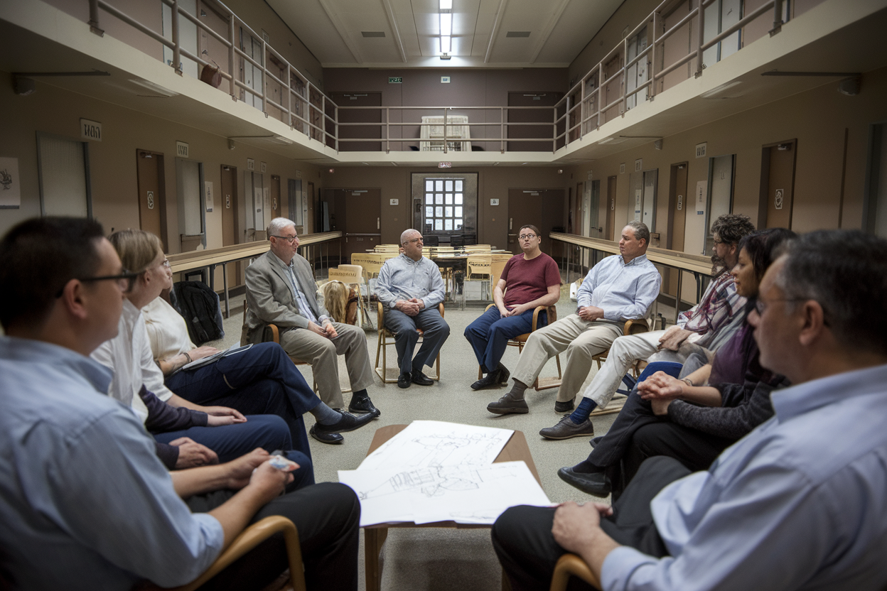 Incontro documentario in carcere con partecipanti seduti in cerchio