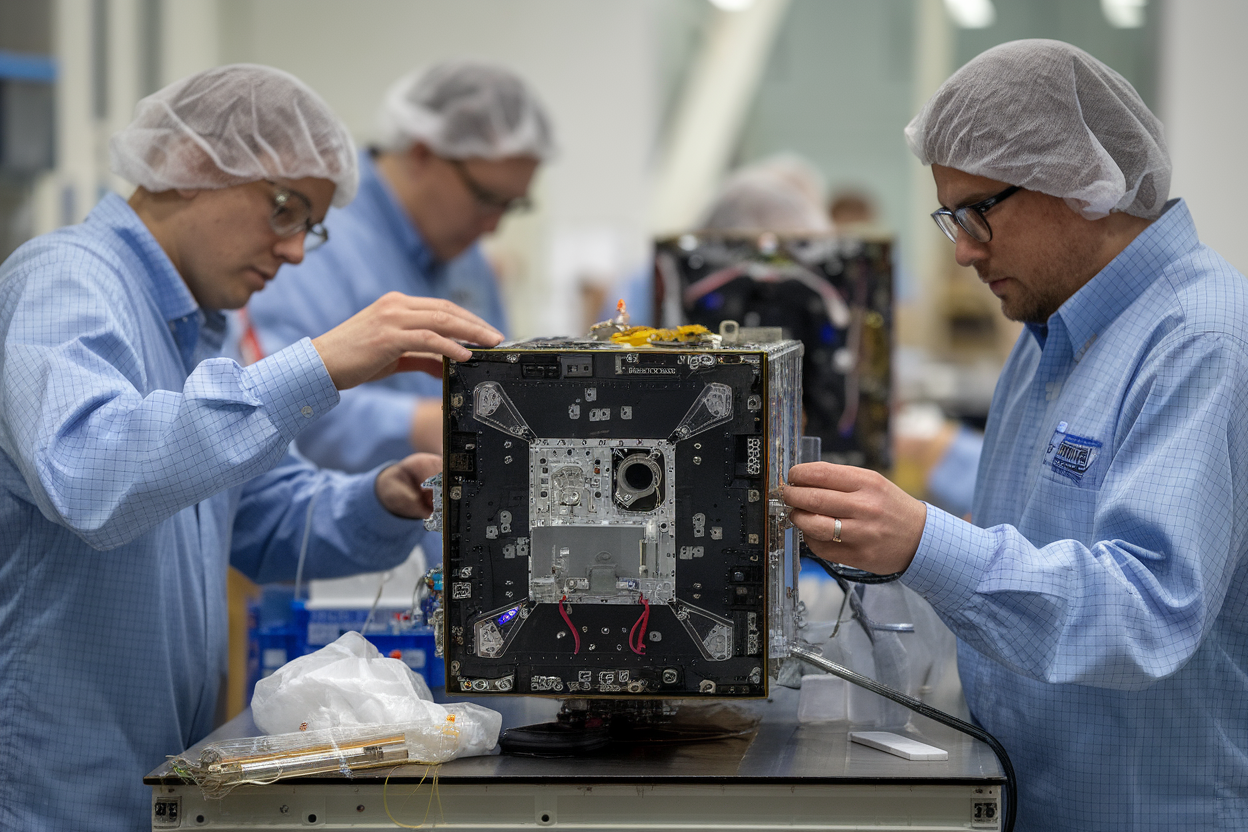 Tecnici in laboratorio che preparano lo spacecraft Otter di Starfish Space