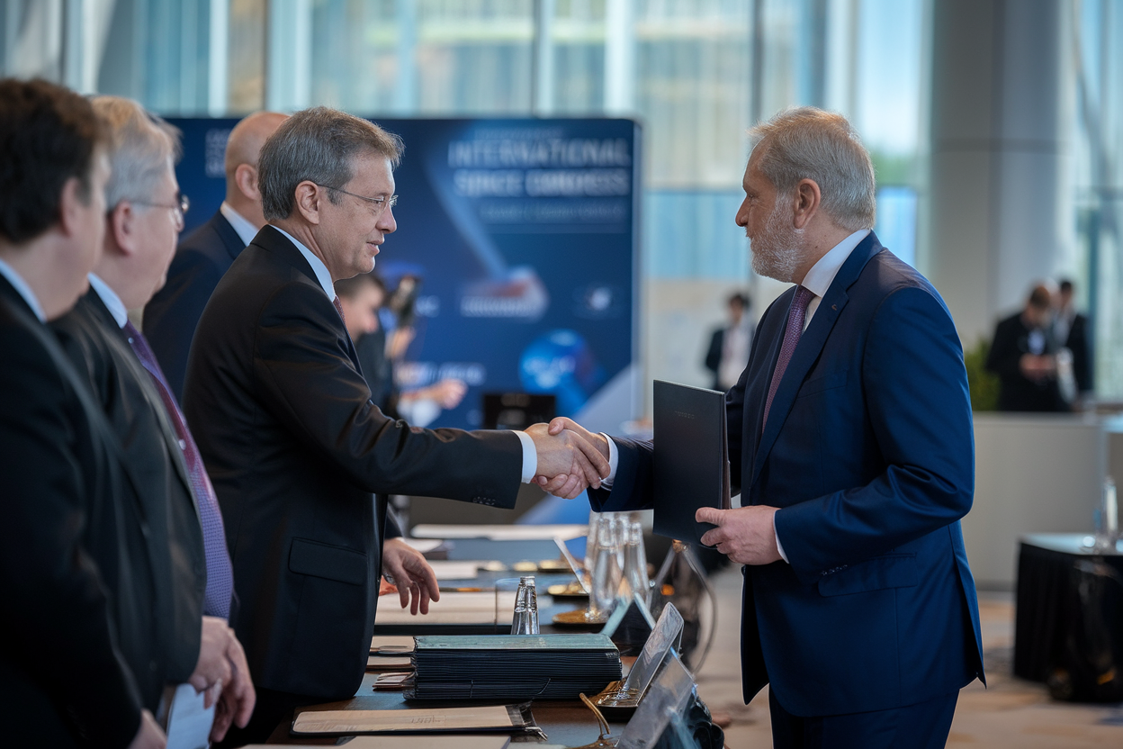 Delegazioni in conversazione durante il congresso spaziale internazionale
